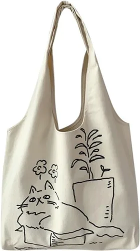 Vista 5 de Bonita bolsa de mano para mujer con cremallera, divertido bolso con gatos, perros, bolso grande de lona para el hombro