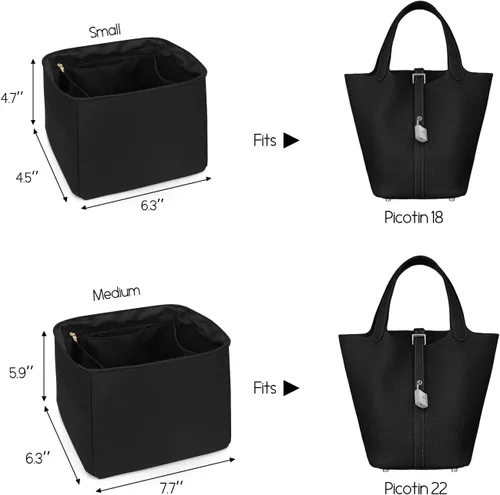 Vista 2 de LEXSION Organizador de bolsos sedosos para bolsas de Picotin 1822, organizador de bolso, inserto de lujo con cremallera, bolso de mano, moldeadores