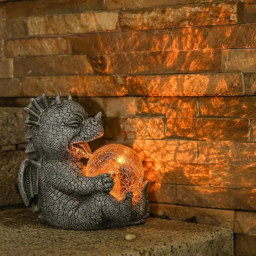 Vista 3 de Estatua de Dragón de Jardín con Energía Solar Figura Luminosa para Exteriores Decoración Linda que Sostiene Bola de Cristal Brillante Escultura