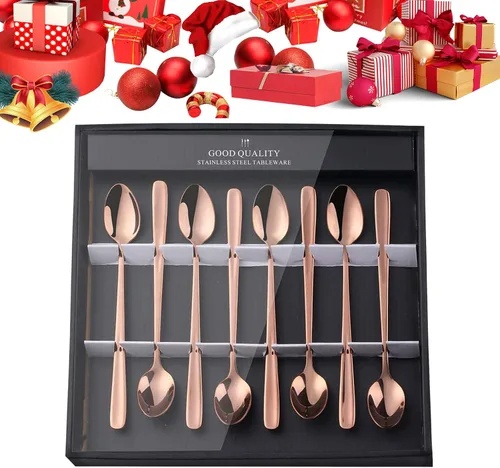 Vista 13 de YDware - Juego de cucharas de té helado de mango largo, cucharas doradas de cambio gradual de 7.87 pulgadas, cucharas de cóctel de acero inoxidable