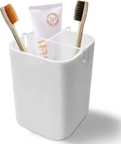 Vista 8 de Soporte para cepillo de dientes con divisor de bambú, desmontable para fácil limpieza, organizador multifuncional de almacenamiento, soporte