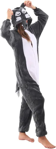 Vista 3 de Pijama de una pieza para adultos, disfraz de dibujos animados de animales para mujeres y hombres, cosplay, Halloween, lobo