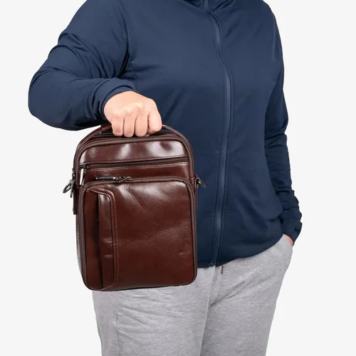 Vista 6 de Leather Small Messenger for Men - Women Shoulder Chest Travel Bag - Crossbody Bag