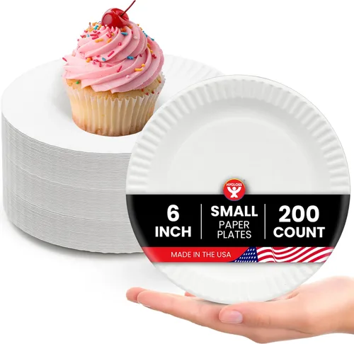 Vista 18 de Hygloss Platos de Papel Pequeños a Granel de 6 Pulgadas - Platos de Postre Desechables para Fiestas, Pasteles, Aperitivos, Bocadillos, Vajilla