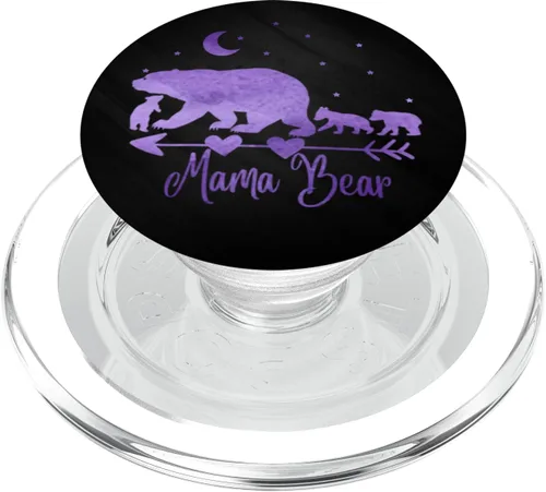 Vista 8 de Agarre y soporte para teléfonos y tabletas, diseño de oso de la Mamá y tres cubitos sobre PopSockets negro, Negro