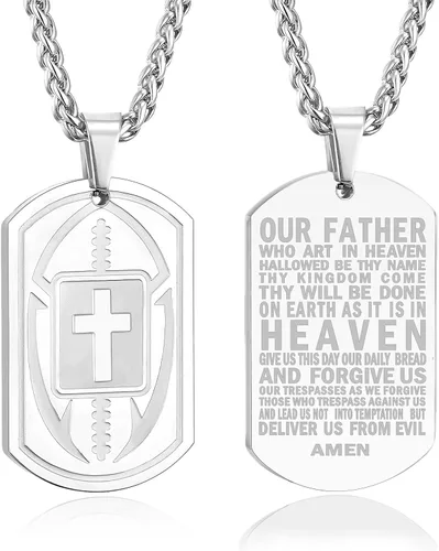 Vista 10 de Collar de cruz de versículo bíblico de fútbol para hombres, regalo religioso de acero inoxidable, joyería deportiva de fútbol, regalos de Pascua
