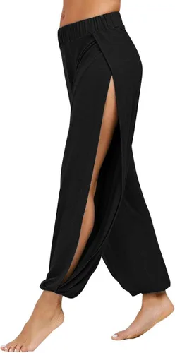 Vista 2 de PACBREEZE - Pantalones de yoga harem para mujer con hendidura lateral para entrenamiento