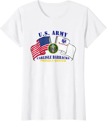 Vista 18 de Carlisle Barracks Pennsylvania Pa Army Base Camiseta con bandera estadounidense, Negro