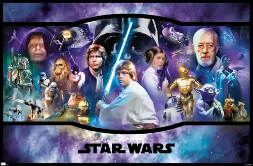 Vista 9 de Star Wars: Original Trilogy - Póster de pared con bandera, 22.4 pulgadas de largo x 14.7 pulgadas de ancho, versión enmarcada de madera de granero