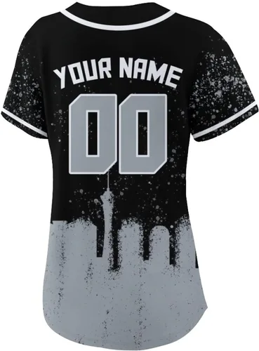Vista 2 de Camiseta de béisbol personalizada con silueta de ciudad de fútbol, camiseta de graffiti, personaliza tu número de nombre para mujeres, jóvenes