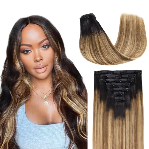Vista 93 de Lashey Extensiones de cabello humano con clip, sin costuras, #1, color negro azabache, extensiones de cabello humano real, extensiones de cabello