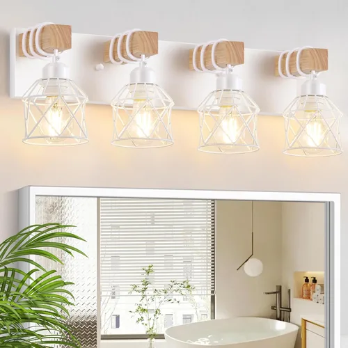 Vista 19 de FadimiKoo Juego de 2 apliques de pared, lámparas de pared de madera de cabecera con interruptor giratorio, lámpara de tocador de baño negra