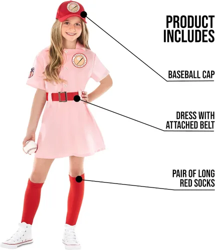 Vista 2 de Morph - Disfraz de jugador de béisbol rosa para niños, disfraces de softbol de Halloween para niñas, disfraces de personajes de película para niños