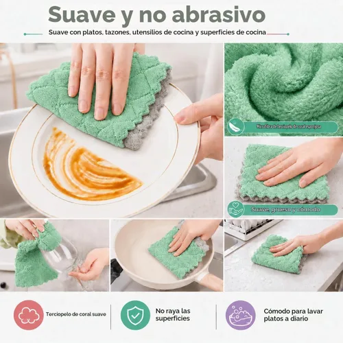 Vista 7 de kimteny Paños de microfibra para lavar platos, paquete de 5, verde-gris