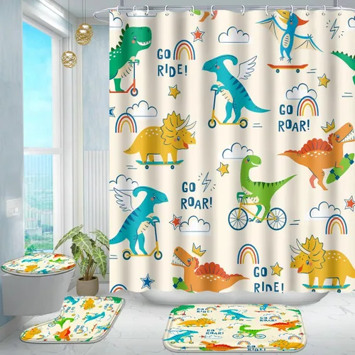 Vista 11 de Poedist Juego de 4 cortinas de ducha de baño, juegos de cortinas de baño para niños con alfombras
