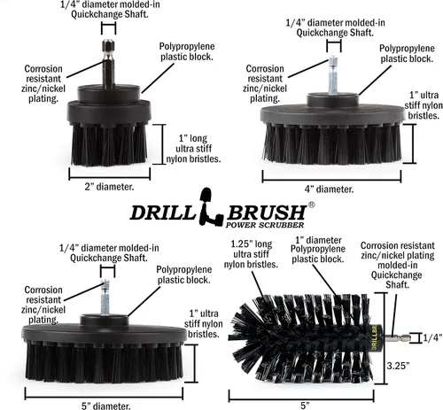 Vista 6 de Useful Products - Juego de 5 cepillos de limpieza ultra rígidos Black Drillbrush - Kit de accesorios de cepillo de parrilla no metálico para taladro