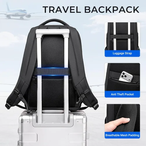Vista 6 de Mochila de viaje para laptop expandida, Negro, Grande, Mochila expandida Travel-Friendly, Interior Compression Straps, Water-Resistant 1800D