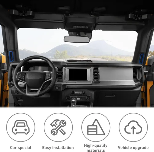 Vista 3 de Cubierta de anillo de ventilación interior para Ford Bronco 2021 2022 + 2/4 puertas (ABS, 2 piezas/juego, azul)