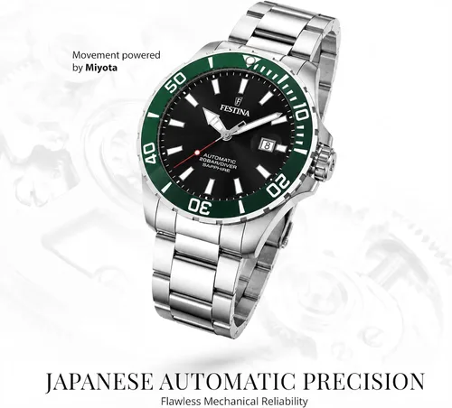 Vista 6 de Festina Reloj automático para hombre, correa de acero inoxidable Black