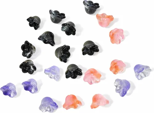 Vista 17 de 100 cuentas de flores de trompeta de cristal negro dorado transparente para Oro negro transparente