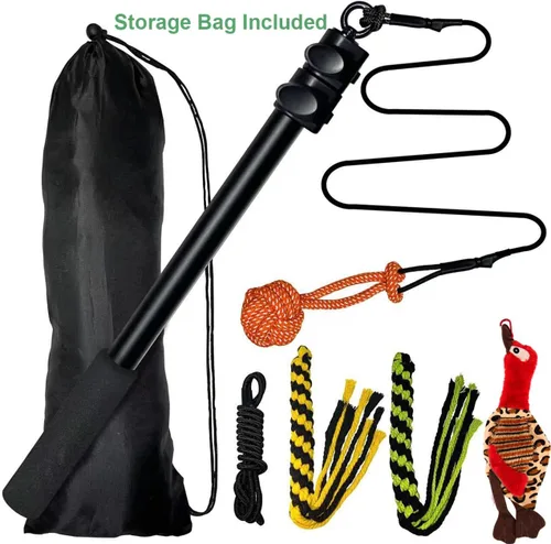 Vista 5 de Juguetes interactivos mejorados para perros – Varita extensible con cuerda trenzada para masticar y chirriante juguete de persecución de felpa