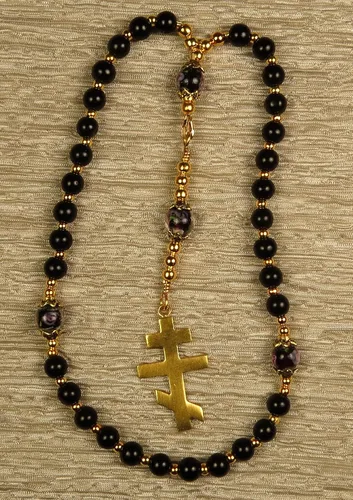 Vista 4 de Handmade Rosary Eastern Orthodox Greek Chotki Black Shell Pearls and Gold Tone Orthodox Cross