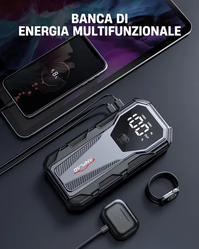 Vista 6 de Batería de arranque de coche 7000A de 12 V, caja de salto portátil de 21800 mAh para todos los motores de gasolina y diésel de 10L, cables de puente