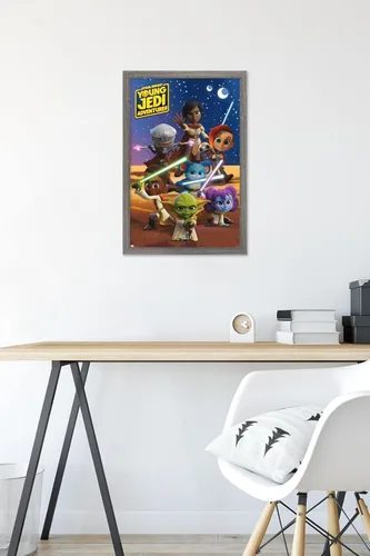 Vista 6 de Trends International Star Wars: Young Jedi Adventures - Póster de pared de grupo, 14.725 x 22.375 pulgadas, versión enmarcada de madera de granero