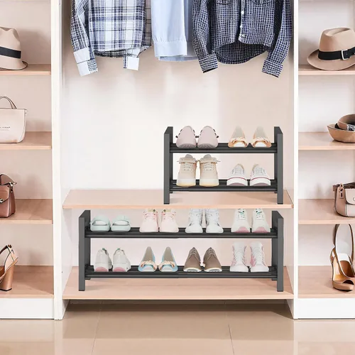 Vista 7 de Detsuk estante de zapatos ampliable de 2 niveles (44.5 cm-78 cm) – Estante organizador de zapatos ajustable de metal resistente para armario