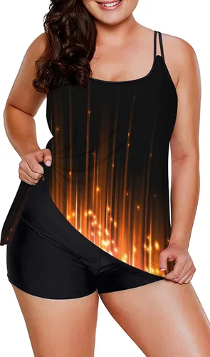 Vista 4 de Conjunto de tankini con control de abdomen para mujer, traje de baño de dos piezas, blusa sin mangas con pantalones cortos