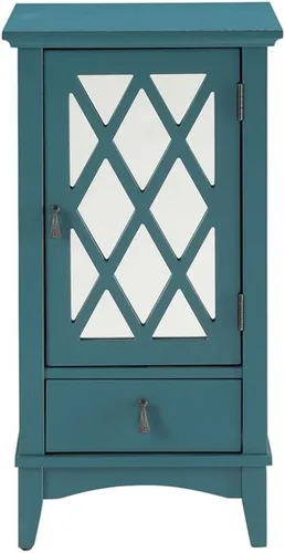 Vista 4 de Acme Mesa decorativa de madera Ceara con cajón de almacenamiento y puerta de cristal en color verde azulado