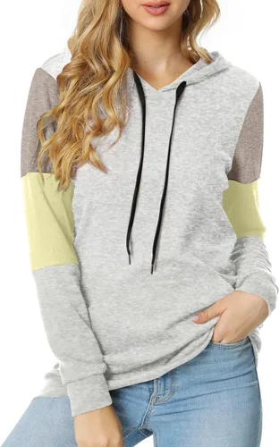 Vista 2 de CATHY Sudadera casual con cordón para mujer, manga larga, bloque de color, sudadera con capucha y bolsillo