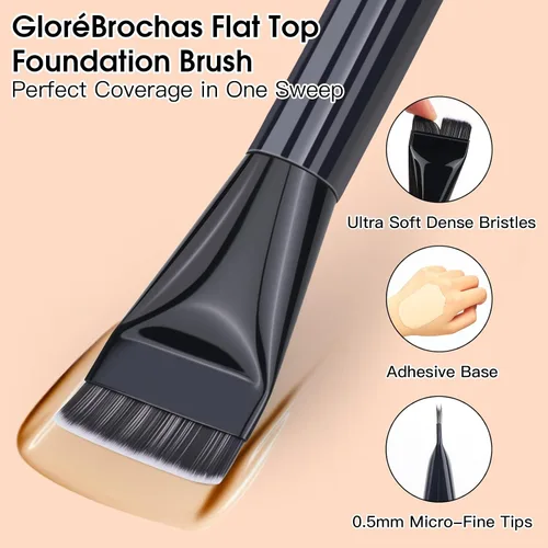 Vista 4 de Brocha de maquillaje de doble extremo, base plana y pincel de contorno en ángulo para una mezcla impecable, cobertura suave y contorno sin esfuerzo
