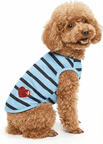 Vista 16 de Ropa para Bulldog Francés Camiseta para Perros Pequeños Camiseta de Verano a Rayas para Cachorros, XS, Azul