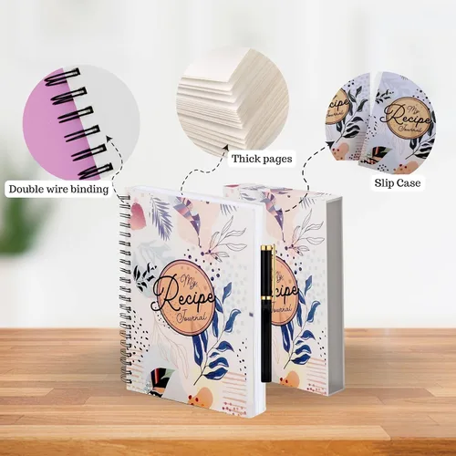 Vista 5 de Performore Diario de recetas encuadernado en espiral, 100 páginas en blanco, tamaño carta de 8.5 x 11 pulgadas, incluye bolígrafo y funda, crea tu