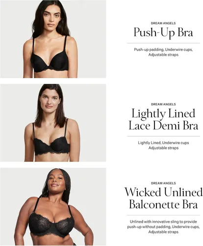 Vista 5 de Victoria's Secret Dream Angels Wicked - Brasier tipo balconette sin forro para mujer (32A-38DDD)