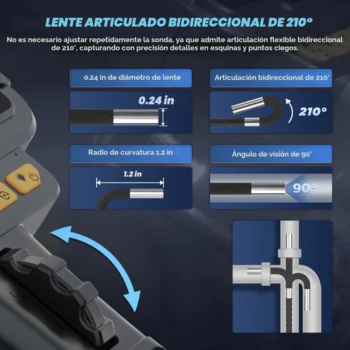 Vista 2 de AUTOOL Boroscopio articulado bidireccional de 210 ° con cámara endoscopio de luz