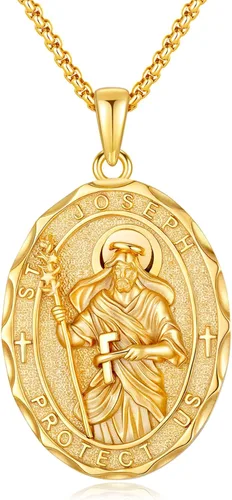 Vista 103 de Collar de amuleto de medalla de San Patrono de plata/oro de 14 39A-St Peregrino-Plata