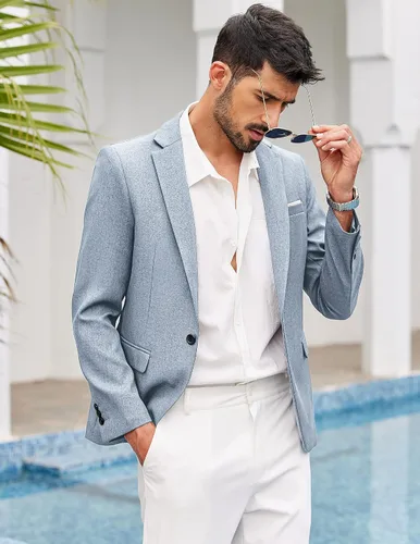 Vista 3 de COOFANDY Blazer para Hombre Chaquetas Deportivas Casuales Corte Ajustado Un Botón Chaqueta de Traje Chaqueta Deportiva Ligera