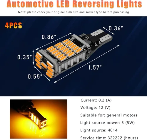 Vista 8 de 4 piezas de luces LED de reversa, 6500K de super brillo, 45SMD-4014 chipsets para bombilla de señal de giro, luces LED T15 de freno, de parada