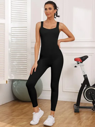 Vista 2 de AUTOMET Overol sin mangas de una pieza acanalado para mujer, para yoga, entrenamiento, para hacer ejercicio