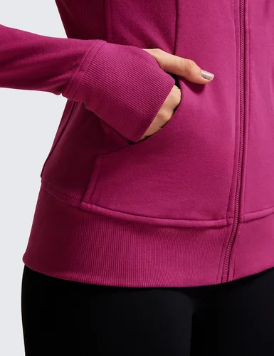 Vista 4 de CRZ YOGA - Sudadera con capucha de algodón para mujer, con cremallera completa, con agujeros para el pulgar