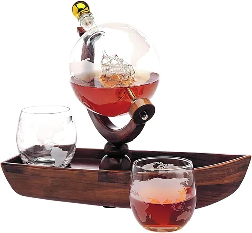 Vista 2 de Godinger Juego de decantador de whisky con 2 vasos de whisky World - para licor, whisky, bourbon, vodka - 28.7 fl oz