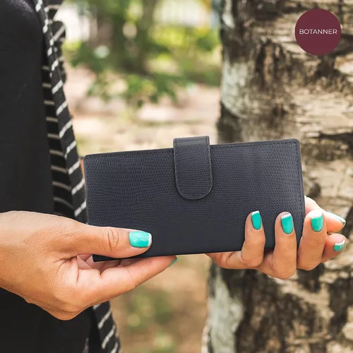 Vista 6 de BOTANNER Cartera de embrague de cuero con pestaña RFID Secured para mujer - NEGRO, marino, Contemporáneo