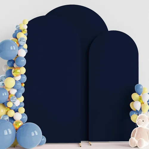 Vista 10 de Wokceer - Juego de 3 fundas de arco para telón de fondo, color beige 6FT,5FT,4FT Spandex Fitted Balloon Arch Cover Round Top Chiara Backdrop Cover