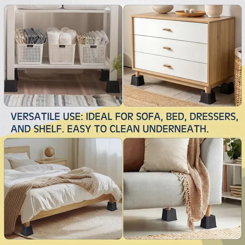 Vista 7 de Paquete de 4 elevadores de cama ajustables de 12 pulgadas, opciones de altura de 1 a 12 pulgadas, hasta 6000 libras, aumento de almacenamiento