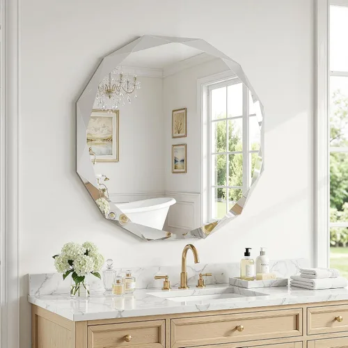 Vista 8 de Suidia Espejo de baño, espejo de pared de 20 x 20 pulgadas, espejo de baño sin marco con borde biselado para dormitorio, sala de estar, entrada