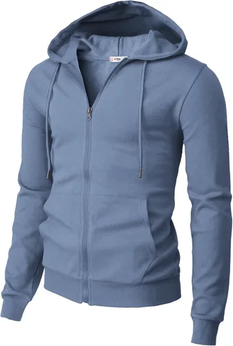 Vista 39 de H2H Sudadera con capucha y cremallera para hombre, ligera, de manga larga, básica, ajustada, de algodón, con bolsillo Cmohol048-gris