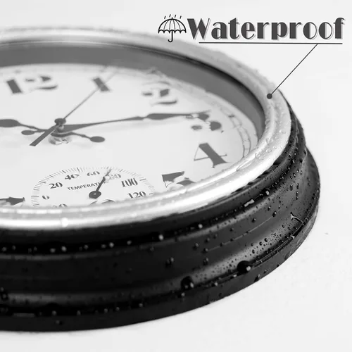 Vista 2 de JENLYSTIME Reloj de pared impermeable retro para interiores y exteriores 12 plata