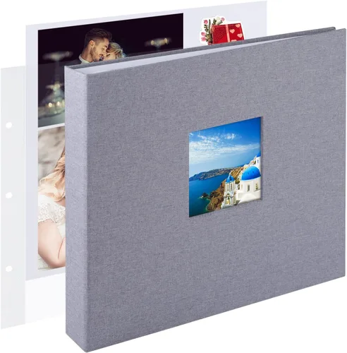 Vista 27 de 1DOT2 8x8 DIY pequeño álbum de recortes con 3 anillas, álbum de fotos con diario, con 30 fundas de plástico, 60 páginas y cubierta de tela